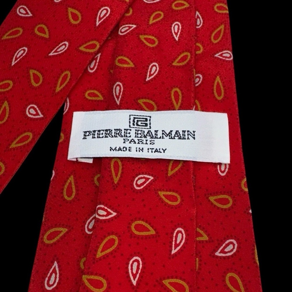 Vintage Pierre BALMAIN Men's Red Silk Tie - Paisley - 59" x 3.5"